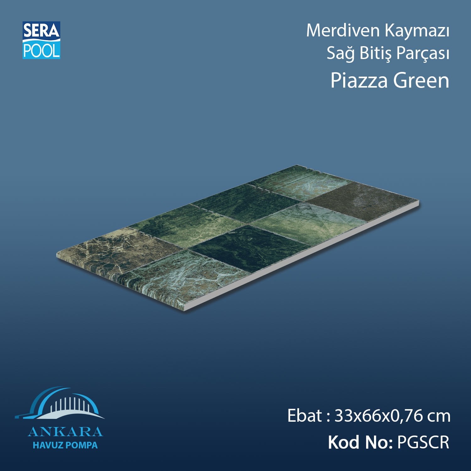 Piazza Green 33x66x0,76 cm Merdiven Kaymazı Sağ Bitiş