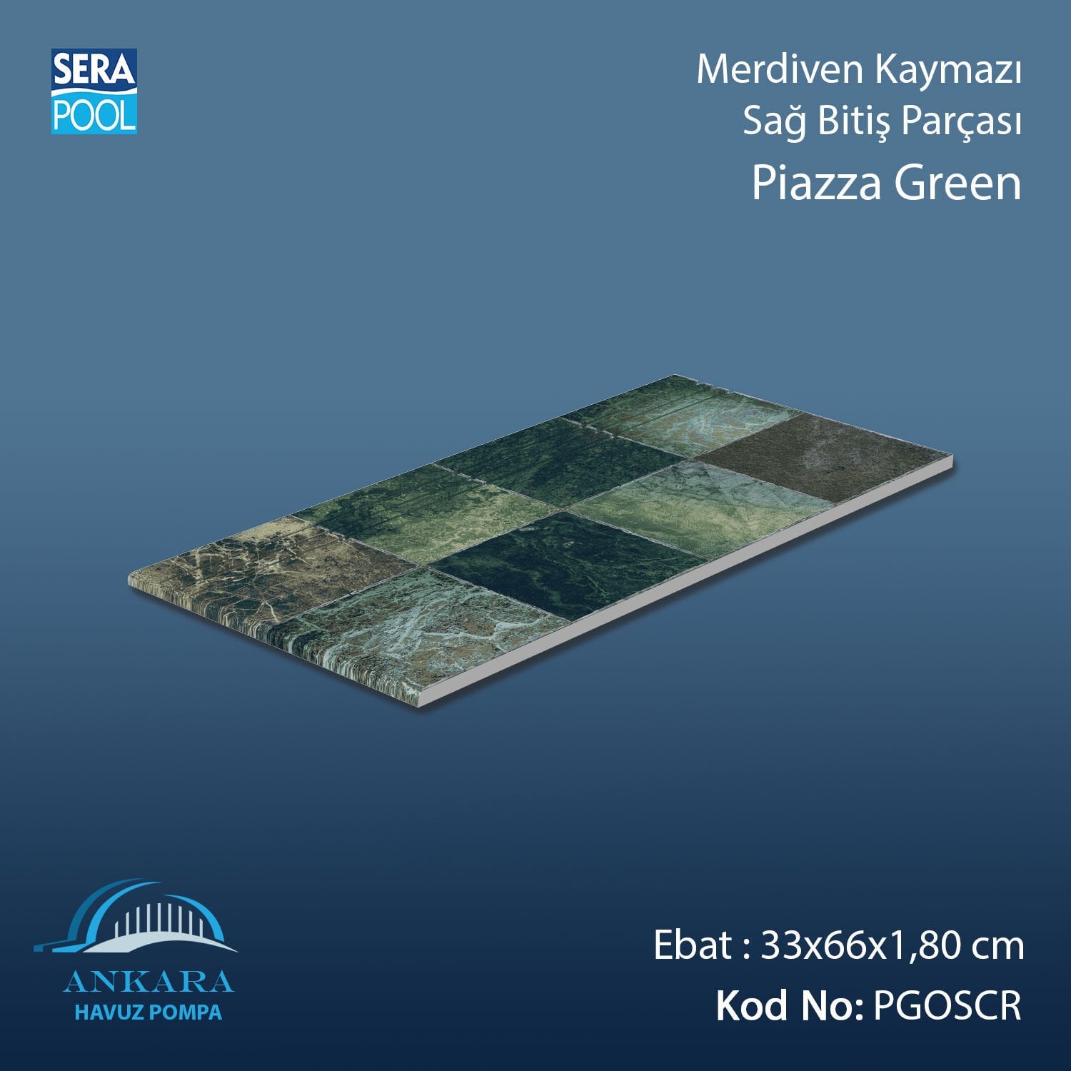 Piazza Green 33x66x1,80 cm Merdiven Kaymazı Sağ Bitiş
