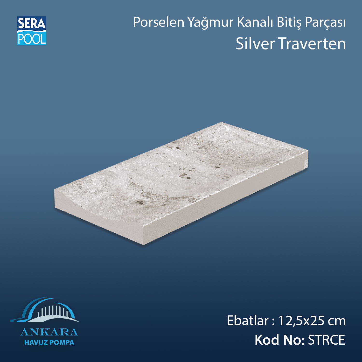Serapool Silver Traverten 12,5x25 cm Tamamlayıcı Yağmur Kanalı