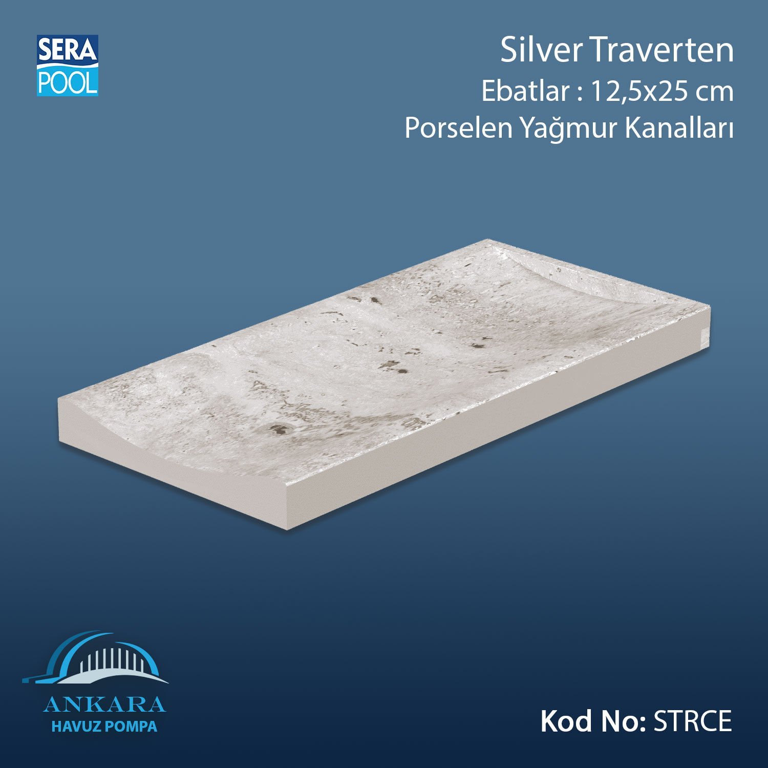Silver Traverten 12,5x25 cm Yağmur Kanalı