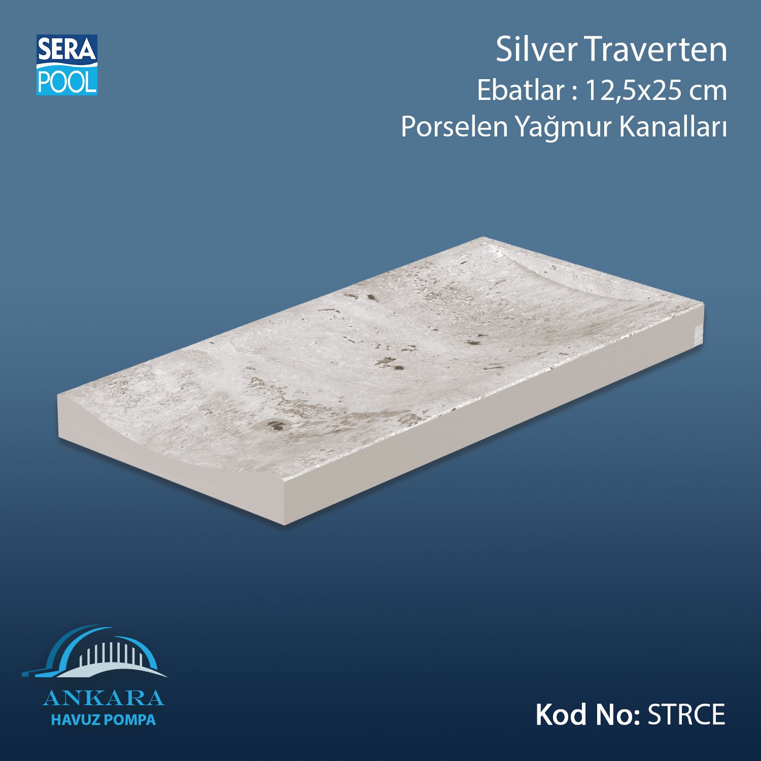 Serapool Silver Traverten 12,5x25 cm Tamamlayıcı Yağmur Kanalı