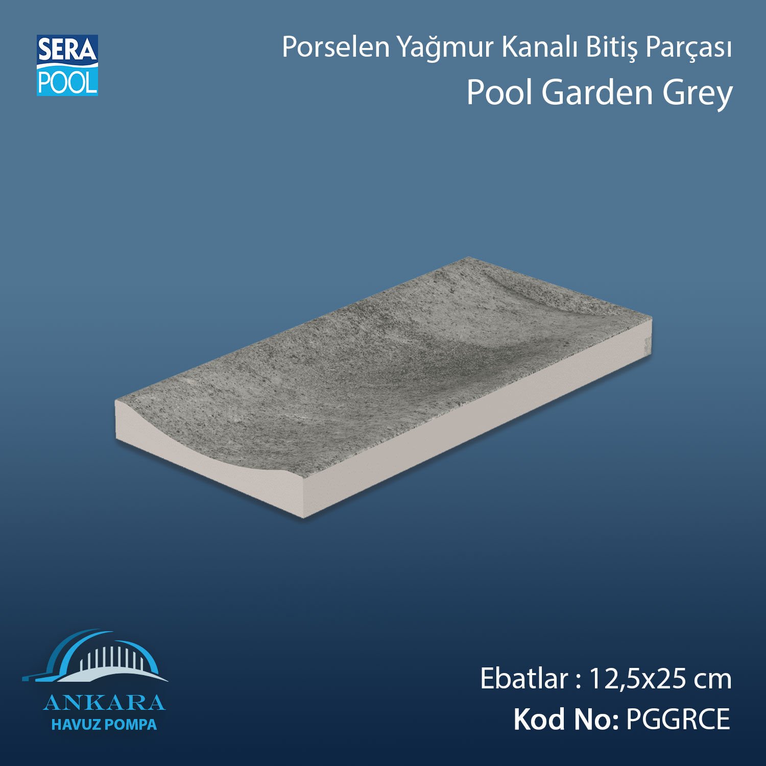 Serapool Pool Garden Grey 12,5x25 cm Tamamlayıcı Yağmur Kanalı