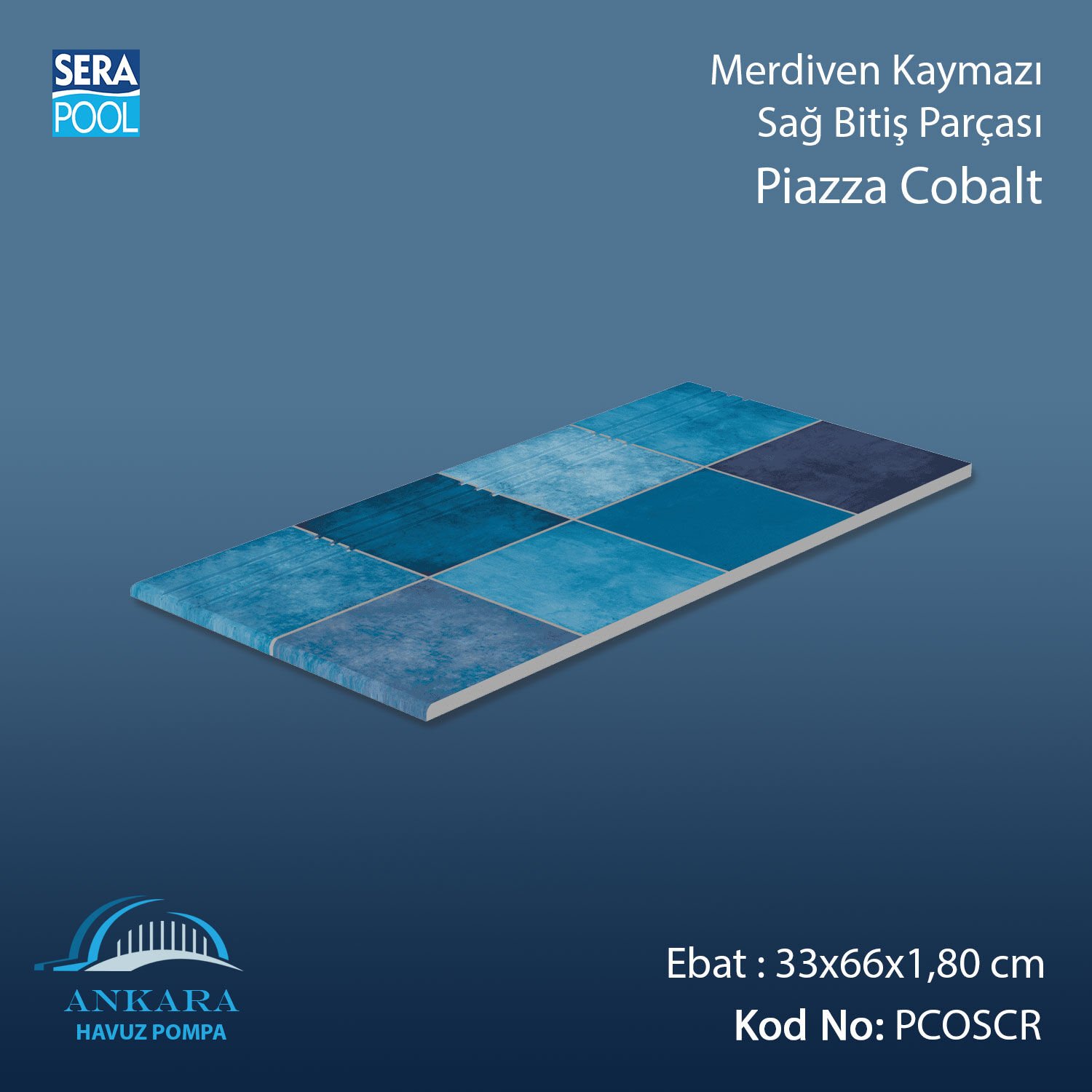 Piazza Cobalt 33x66x1,80 cm Merdiven Kaymazı Sağ Bitiş
