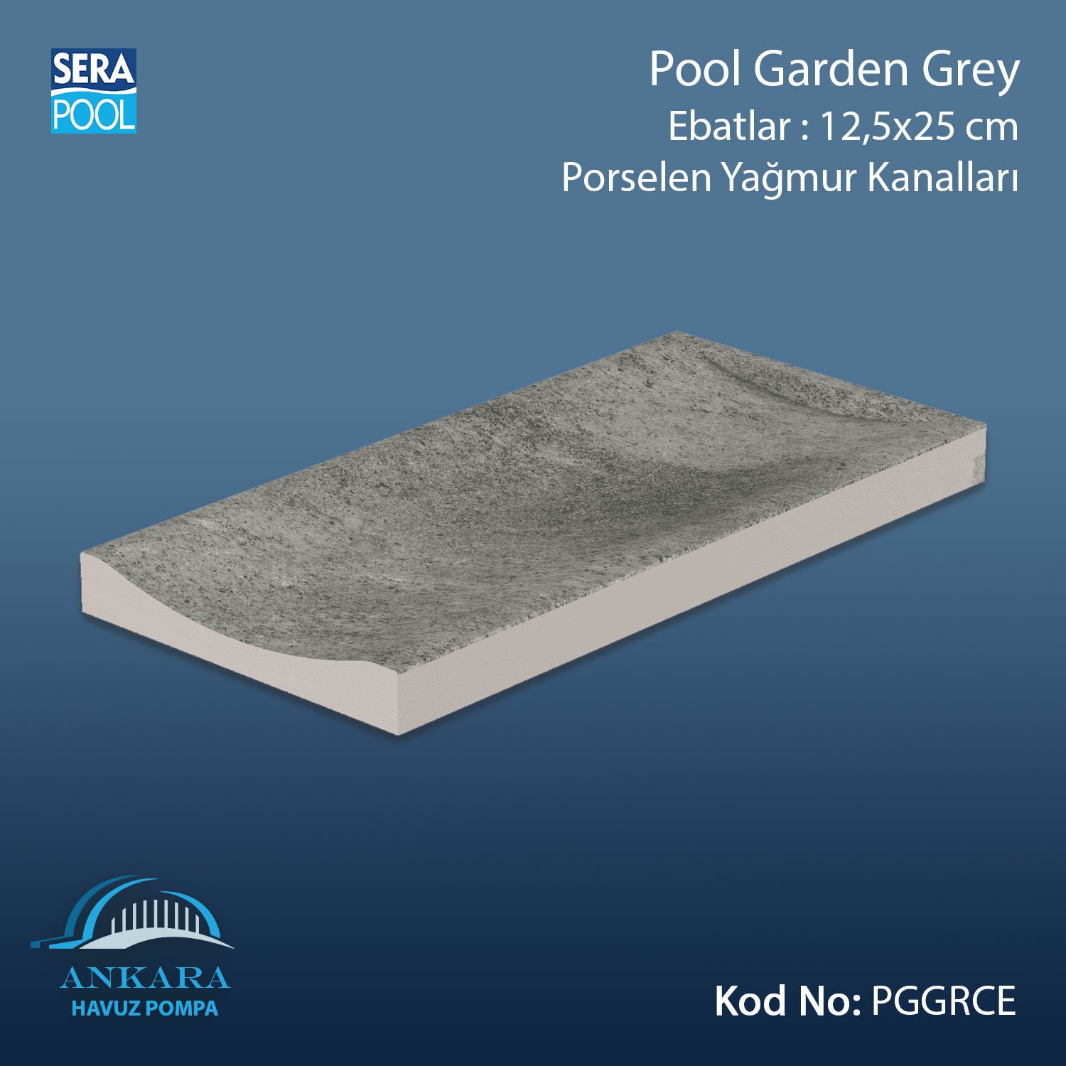 Serapool Pool Garden Grey 12,5x25 cm Tamamlayıcı Yağmur Kanalı