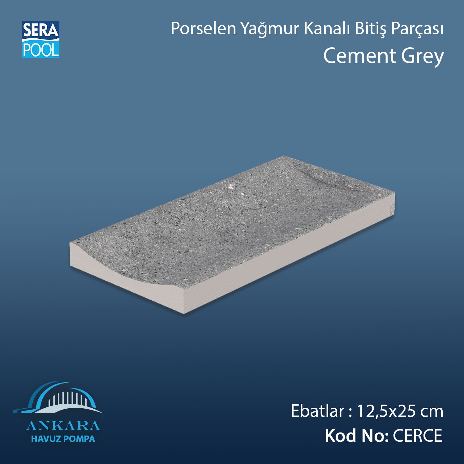 Cement Grey 12,5x25 cm Tamamlayıcı Yağmur Kanalı