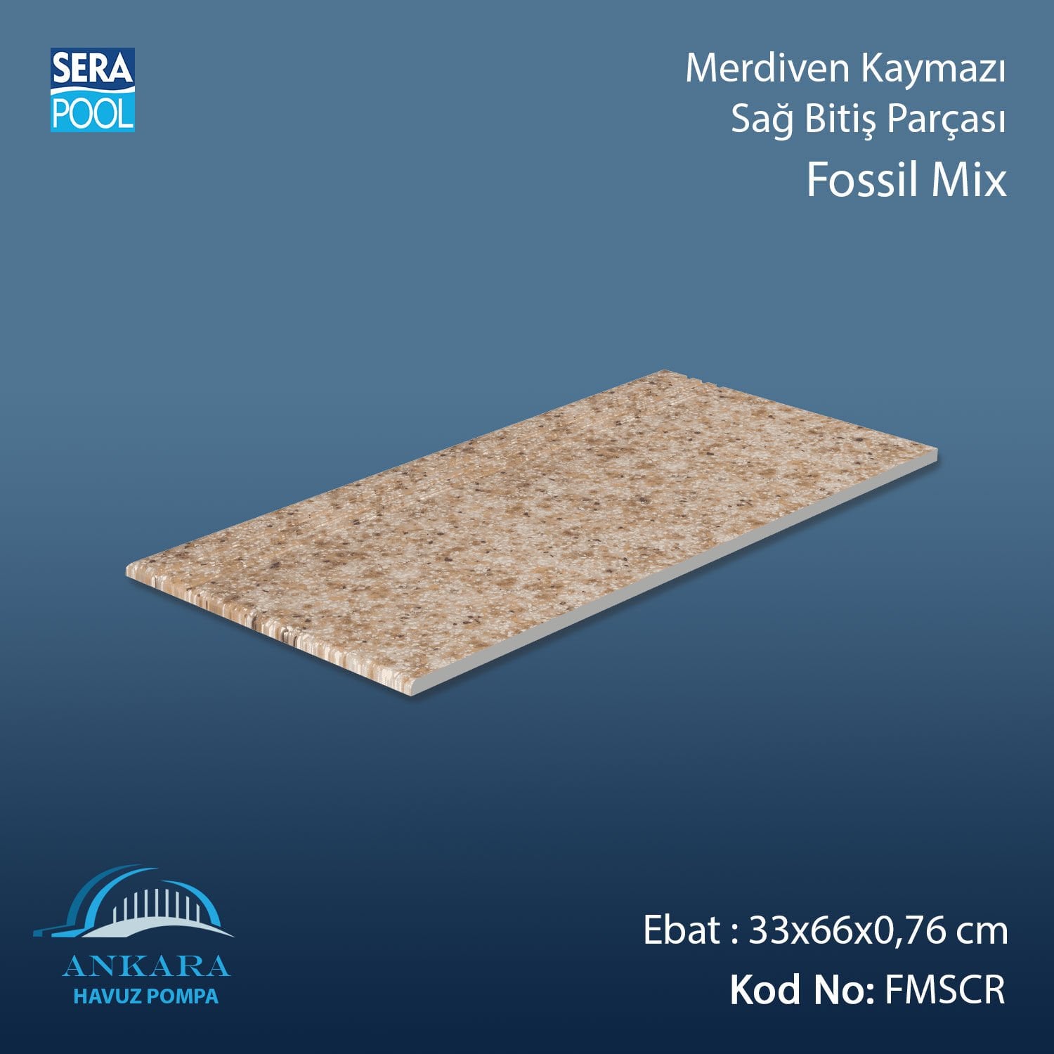 Fossil Mix 33x66x0,76 cm Merdiven Kaymazı Sağ Bitiş