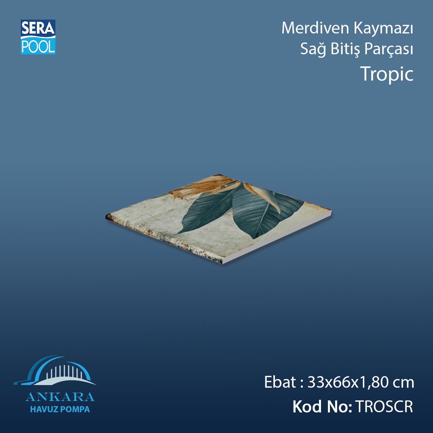 Tropic 33x66x1,80 cm Merdiven Kaymazı Sağ Bitiş