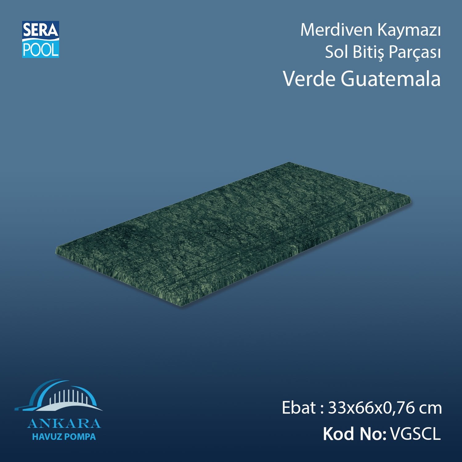 Verde Guatemala 33x66x0,76 cm Merdiven Kaymazı Sol Bitiş
