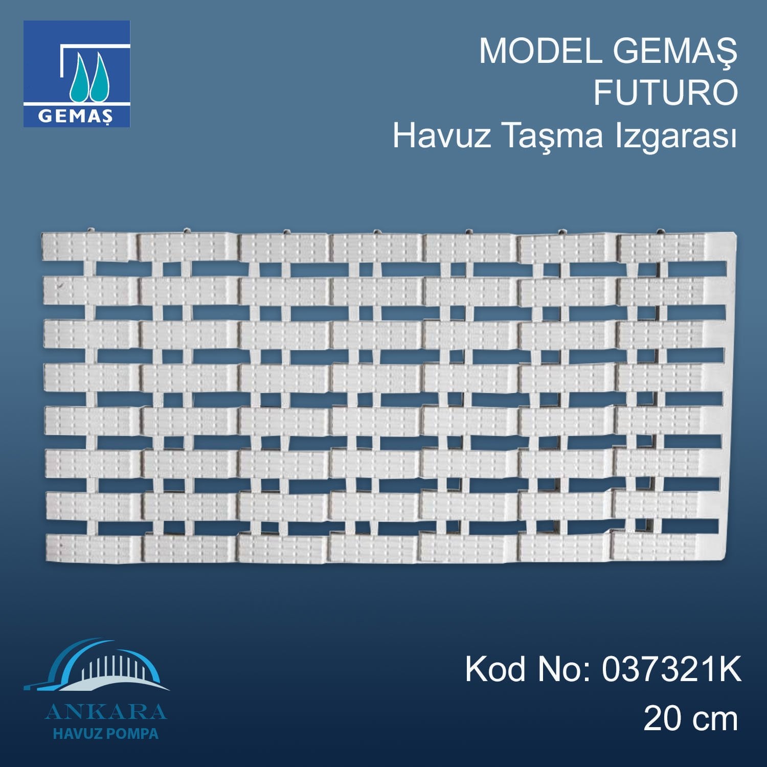 Gemaş Futuro Havuz Taşma Izgarası 20 cm.