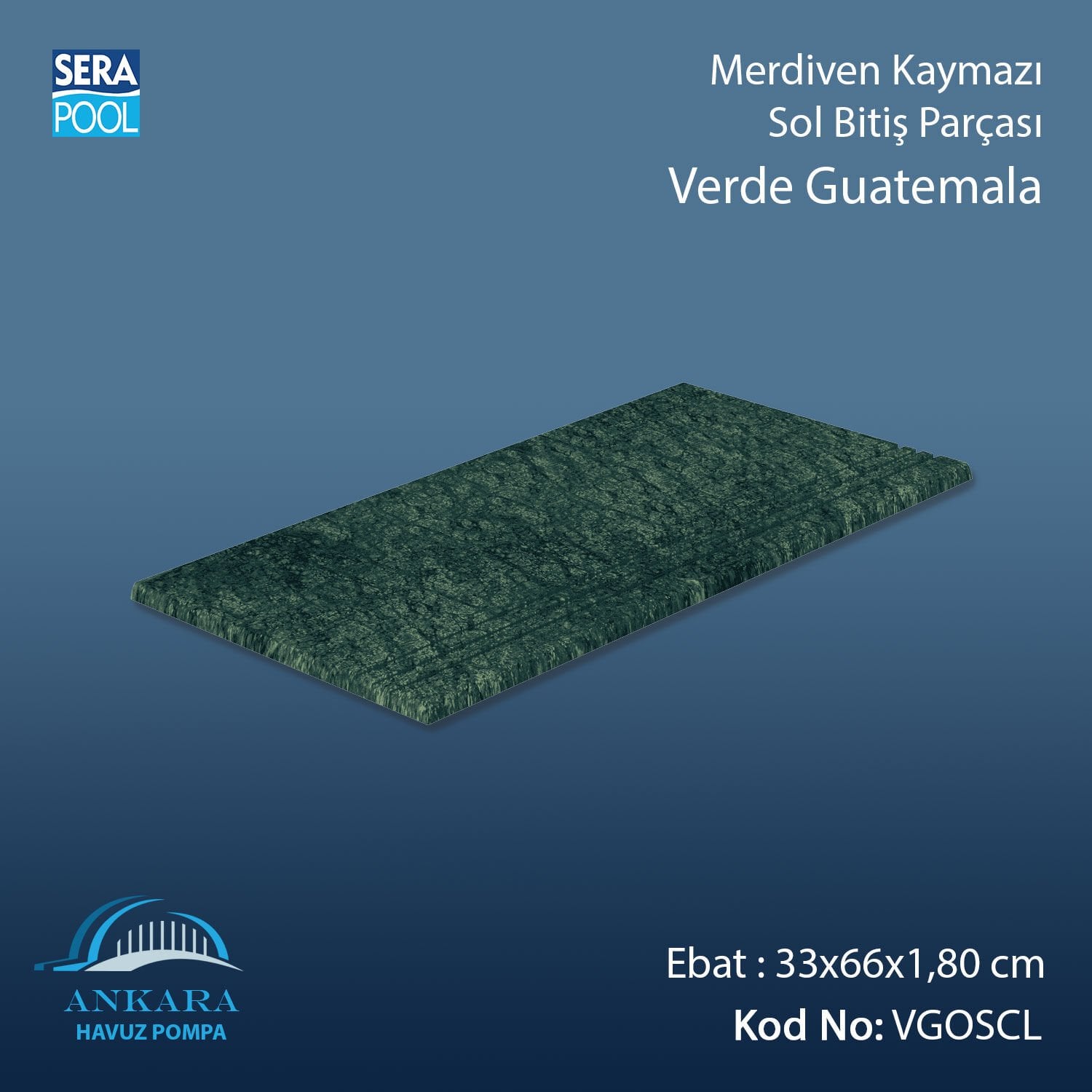 Verde Guatemala 33x66x1,80 cm Merdiven Kaymazı Sol Bitiş