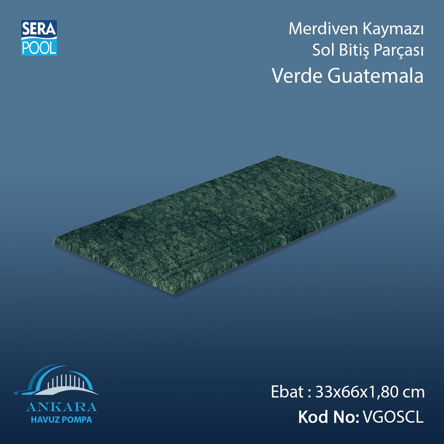 Verde Guatemala 33x66x1,80 cm Merdiven Kaymazı Sol Bitiş