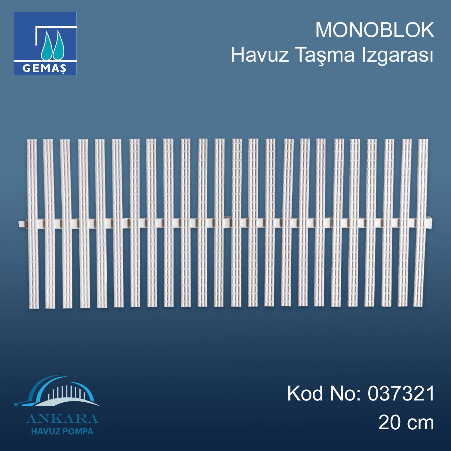 Monoblok Havuz Taşma Izgarası 20 cm.