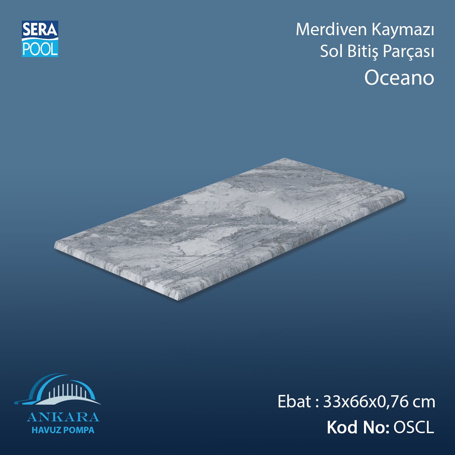 Oceano 33x66x0,76 cm Merdiven Kaymazı Sol Bitiş