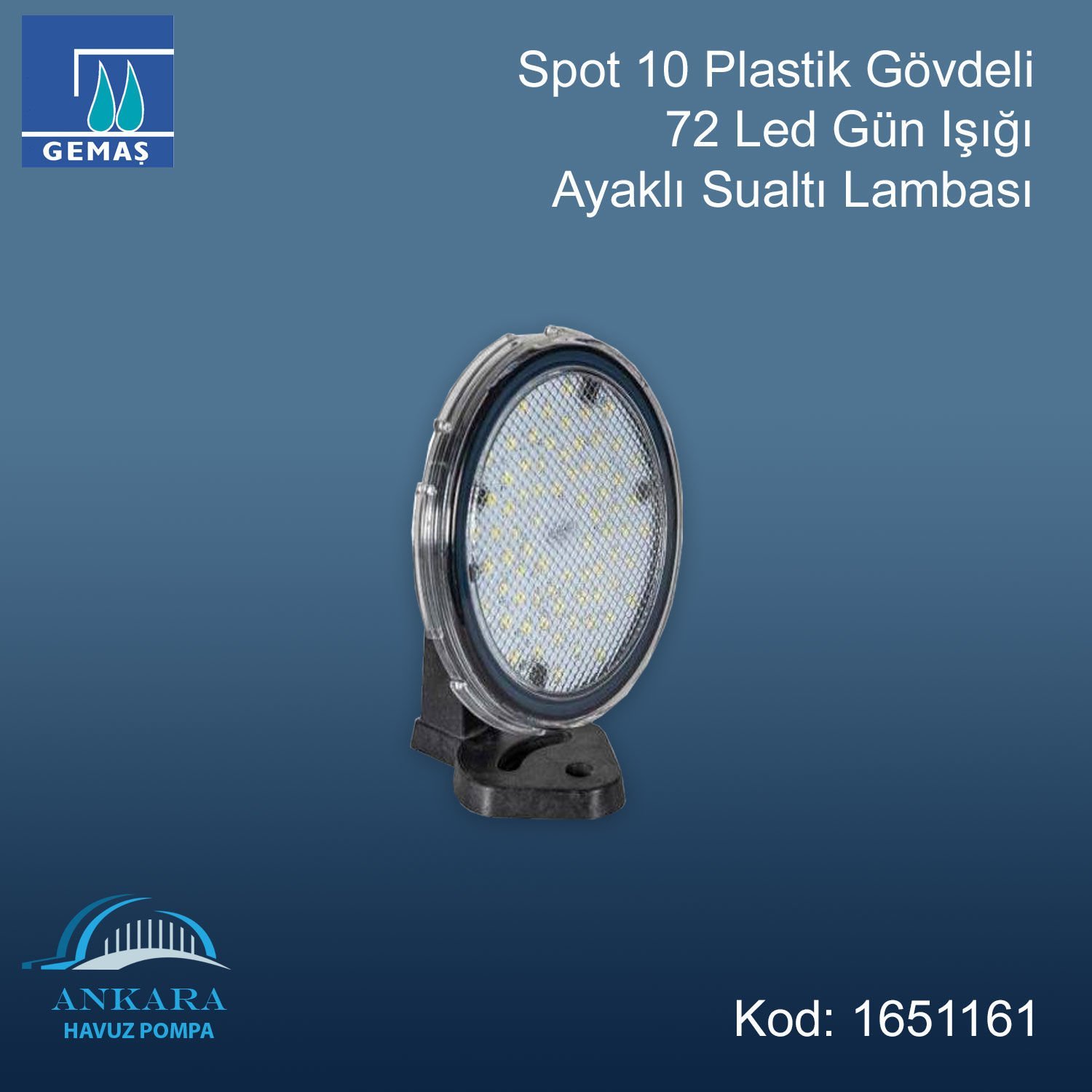 Spot 10 Plastik Gövdeli 72 Led Gün Işığı Ayaklı Sualtı Lambası