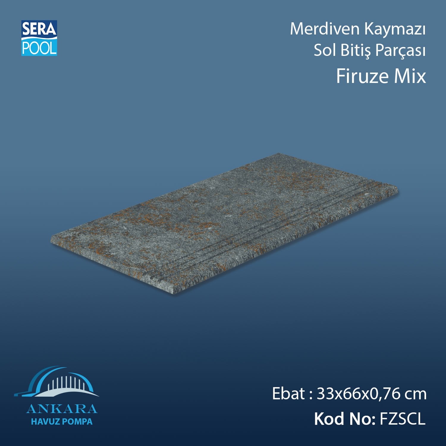 Firuze Mix 33x66x0,76 cm Merdiven Kaymazı Sol Bitiş