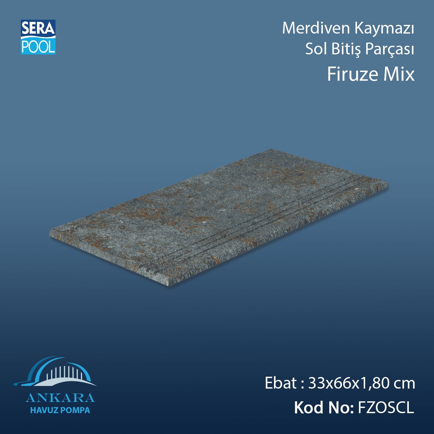 Firuze Mix 33x66x1,80 cm Merdiven Kaymazı Sol Bitiş