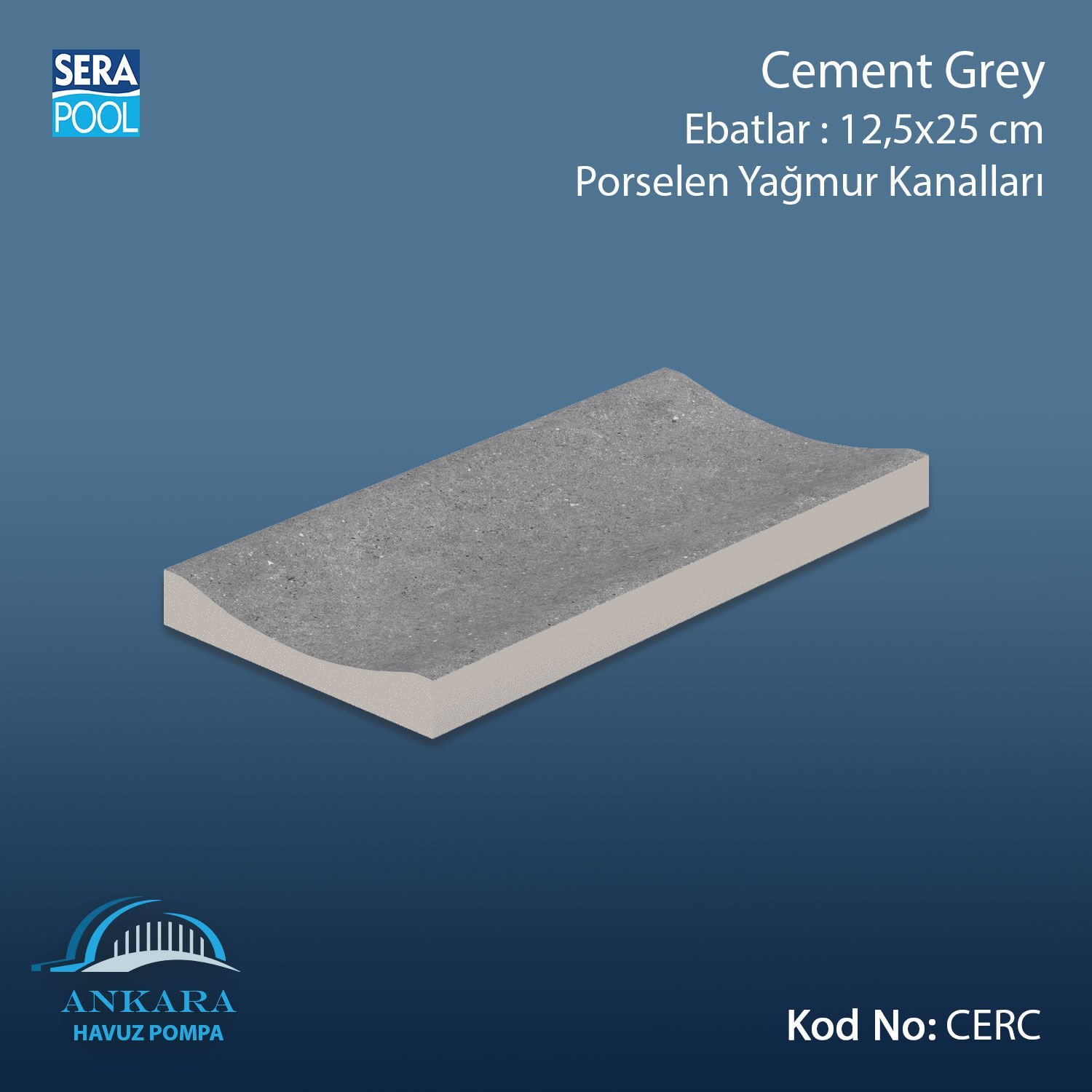 Cement Grey 12,5x25 cm Yağmur Kanalı