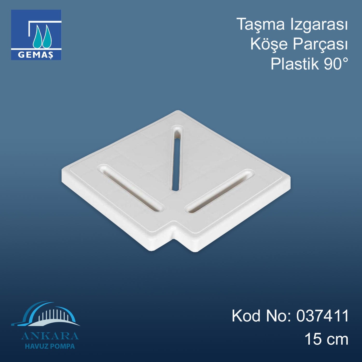 Taşma Izgarası Köşe Parçası 90° Plastik 15 cm