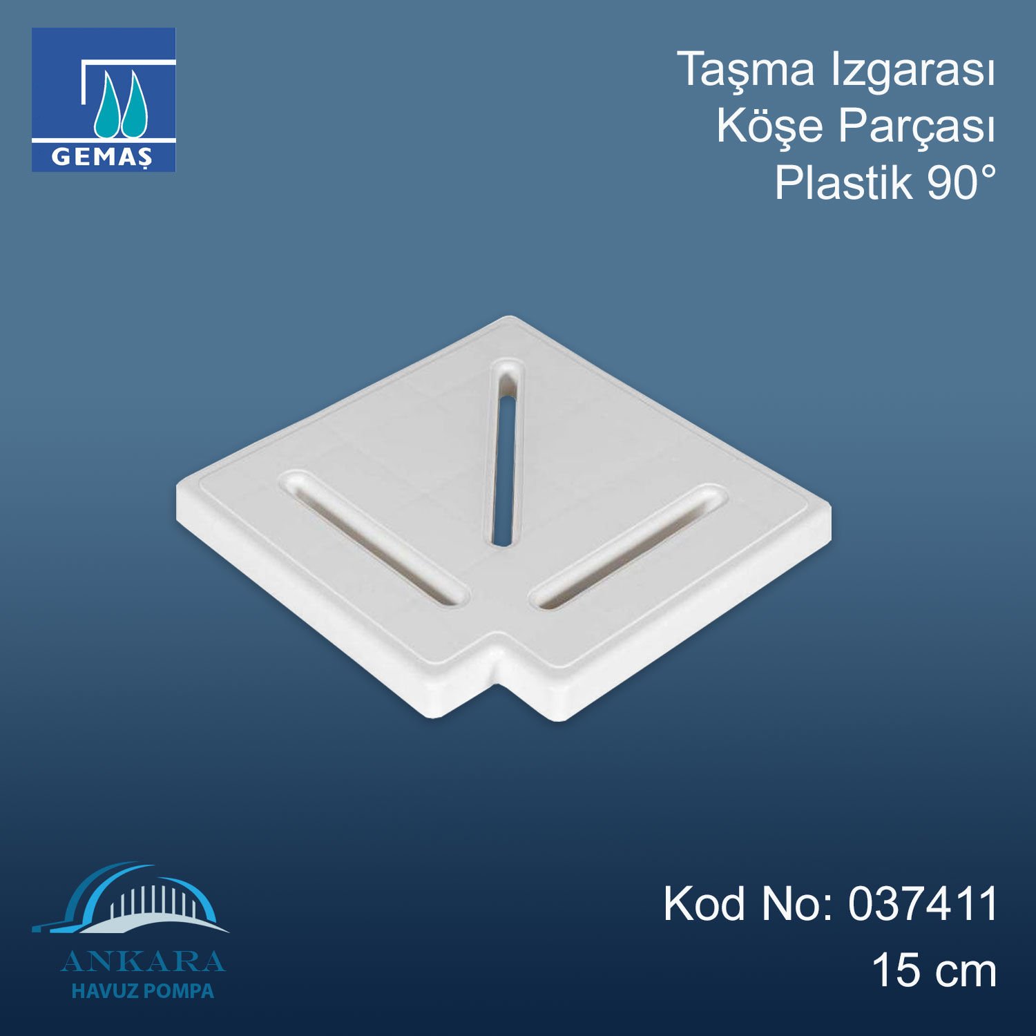 Taşma Izgarası Köşe Parçası 90° Plastik 15 cm