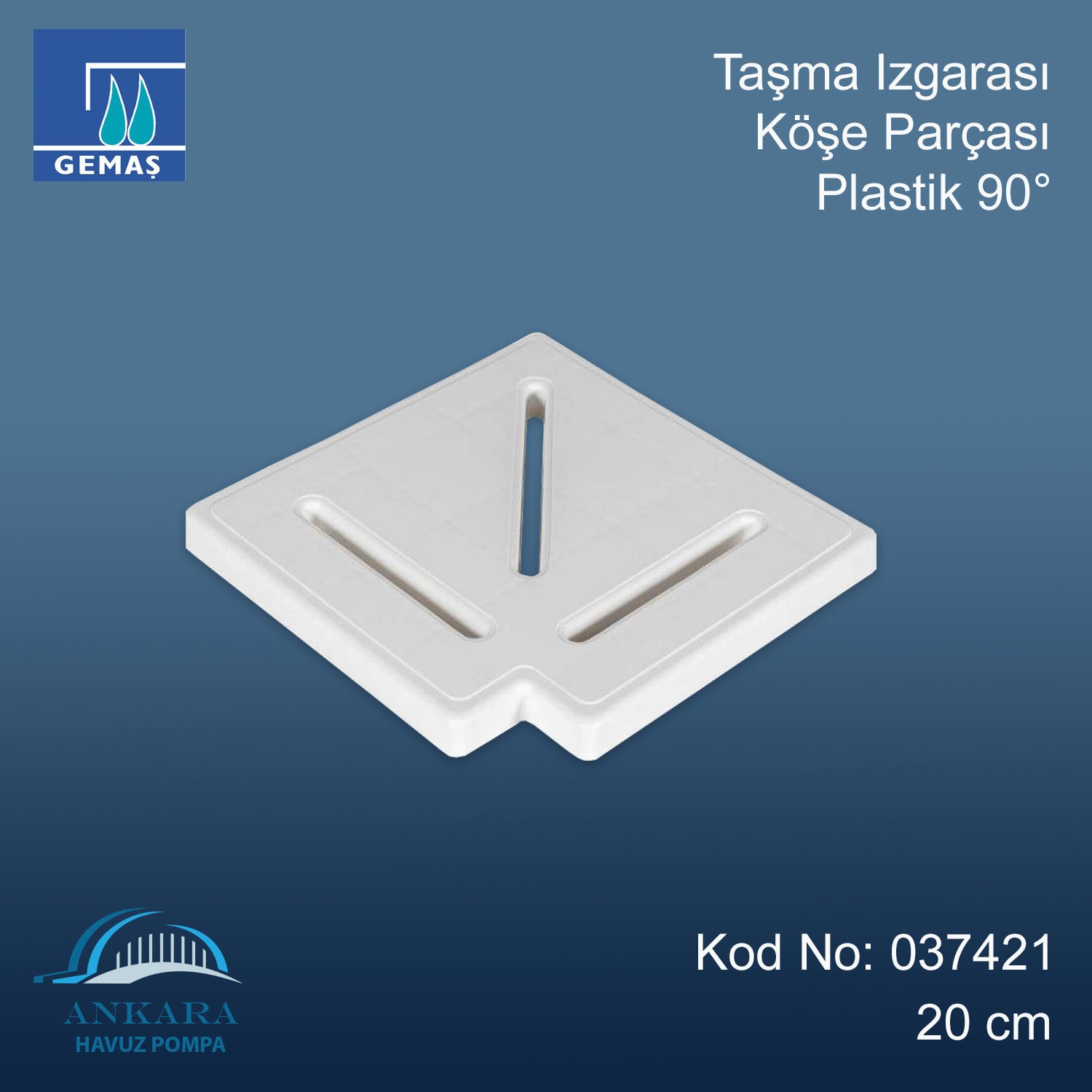 Taşma Izgarası Köşe Parçası 90° Plastik 20 cm