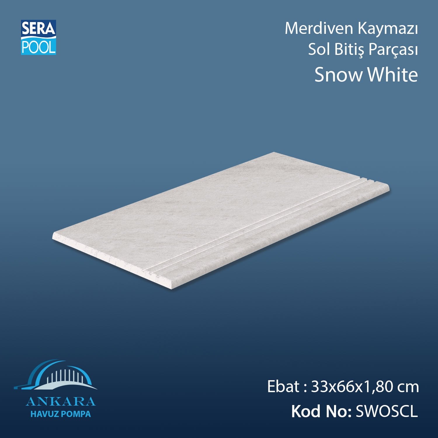 Snow White 33x66x1,80 cm Merdiven Kaymazı Sol Bitiş