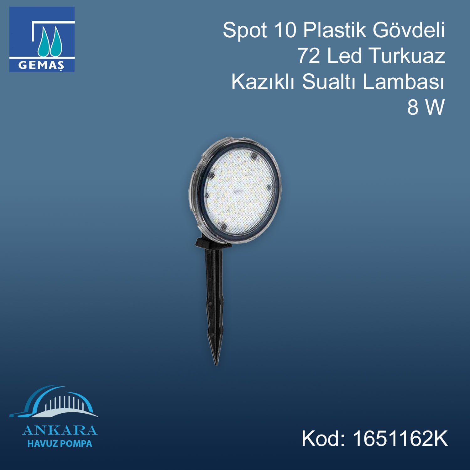 Spot 10 Plastik Gövdeli 72 Led Turkuaz Kazıklı Sualtı Lambası