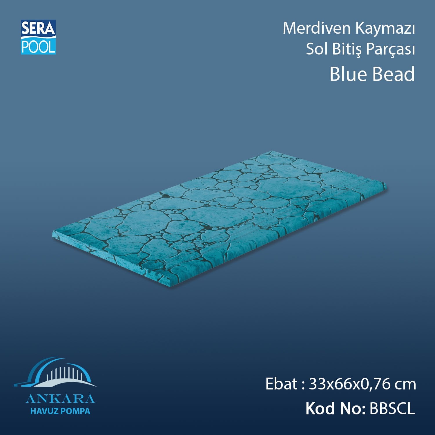 Blue Bead 33x66x0,76 cm Merdiven Kaymazı Sol Bitiş