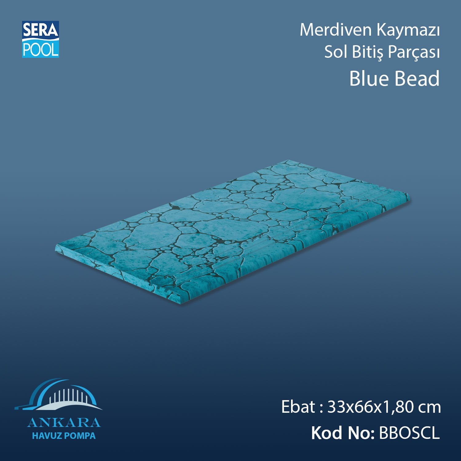 Blue Bead 33x66x1,80 cm Merdiven Kaymazı Sol Bitiş