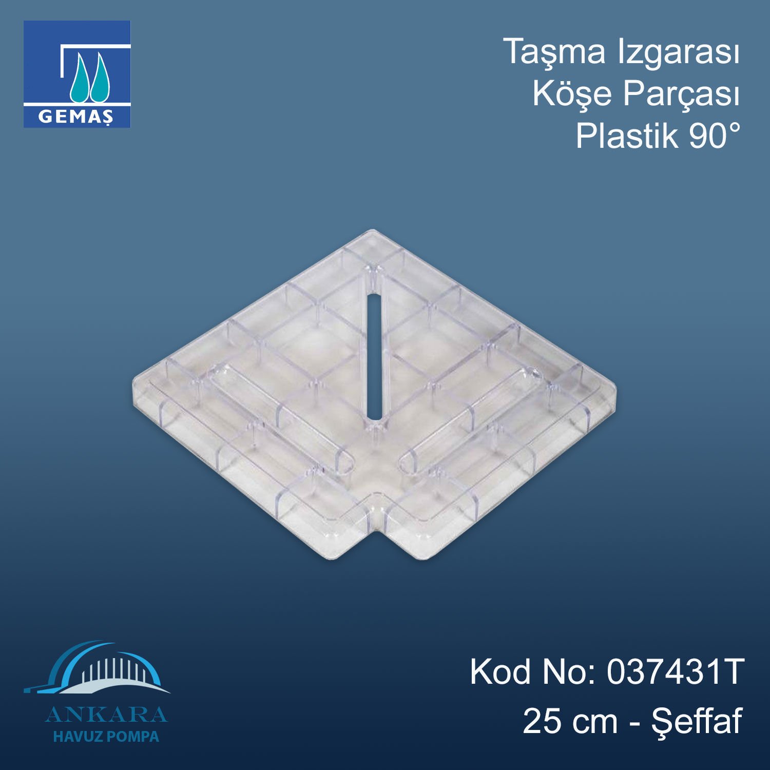 Taşma Izgarası Köşe Parçası 90° Plastik 25 cm Şeffaf