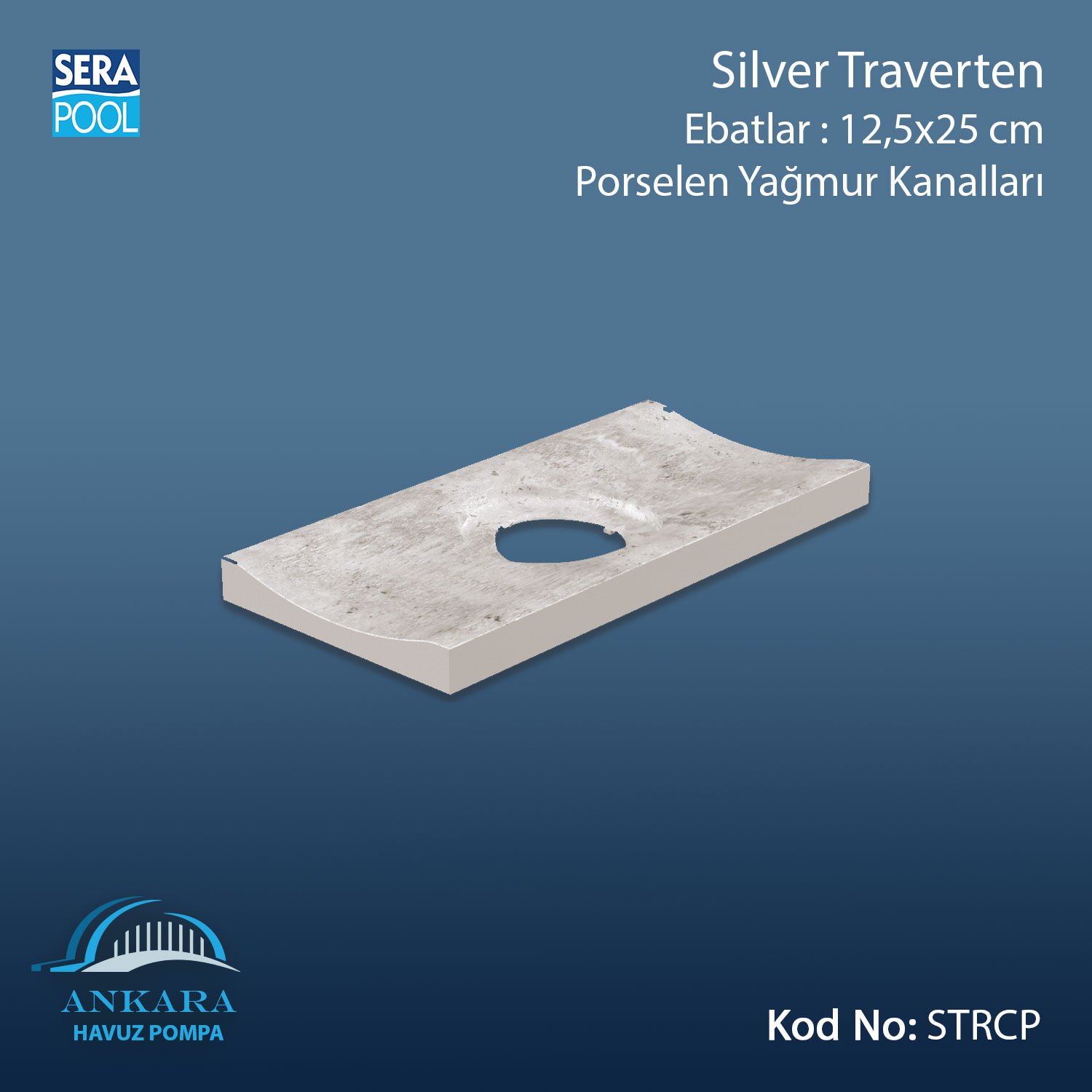 Serapool Silver Traverten 12,5x25 cm Delikli Yağmur Kanalı