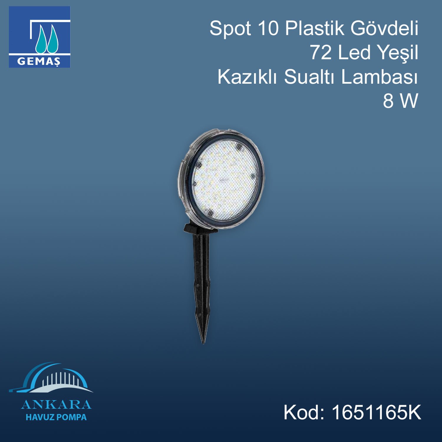 Spot 10 Plastik Gövdeli 72 Led Yeşil Kazıklı Sualtı Lambası