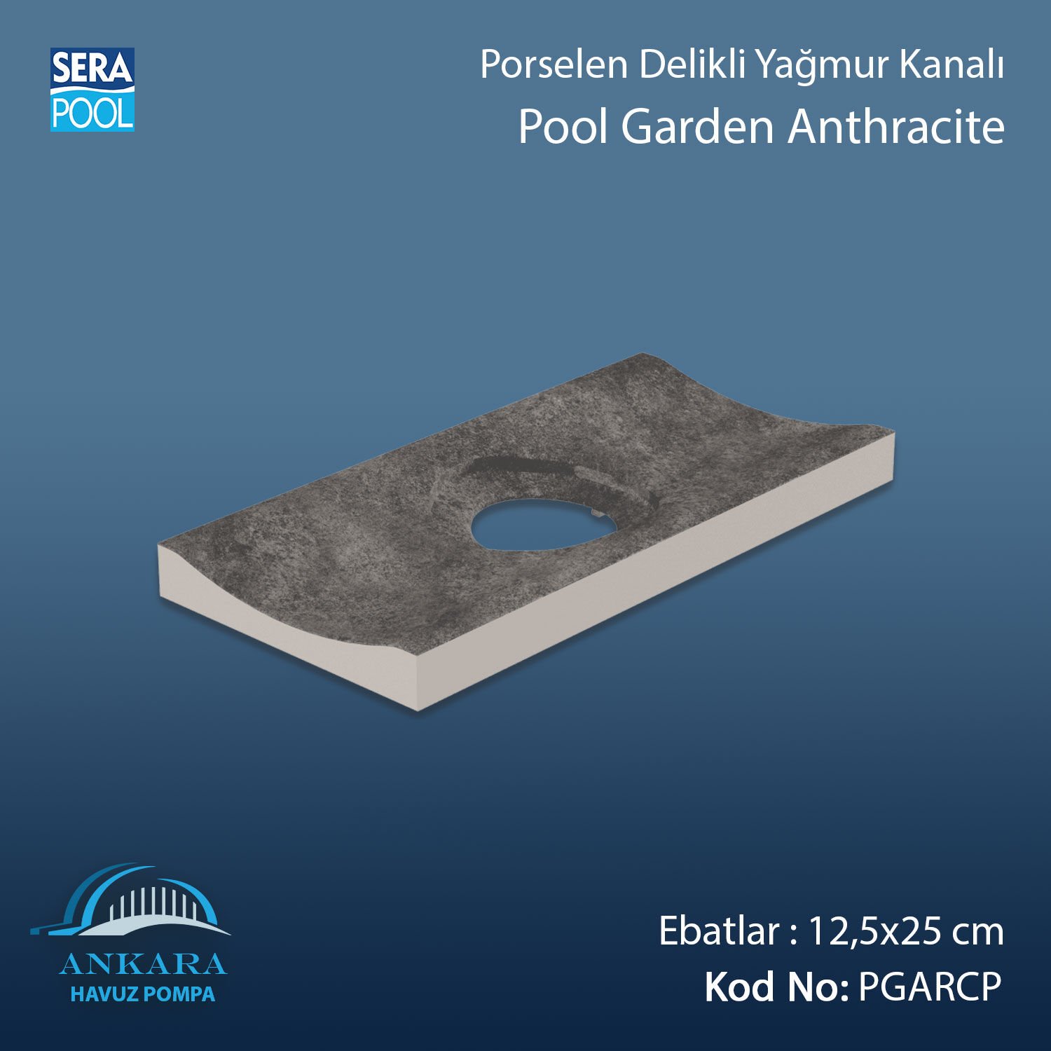 Serapool Pool Garden Anthracite 12,5x25 cm Delikli Yağmur Kanalı