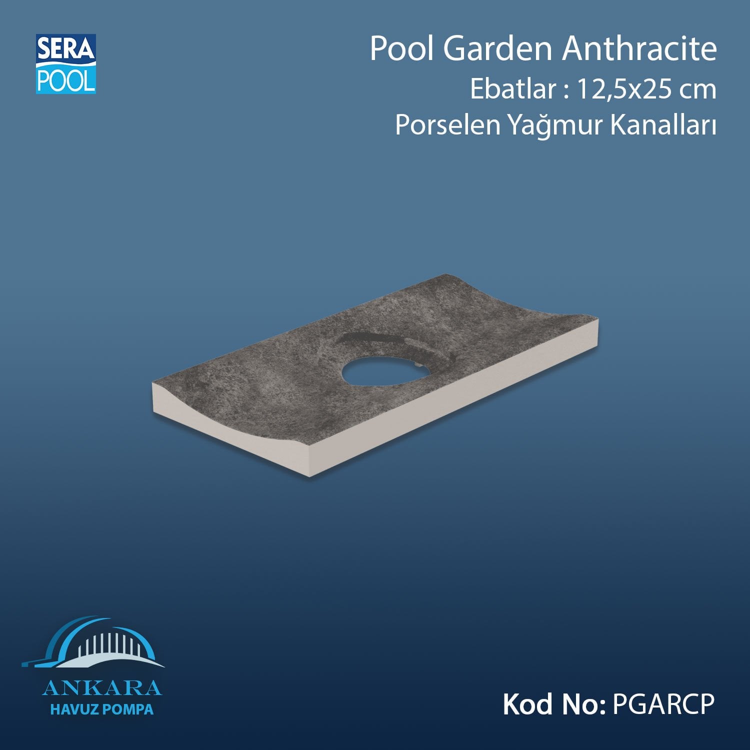 Serapool Pool Garden Anthracite 12,5x25 cm Delikli Yağmur Kanalı