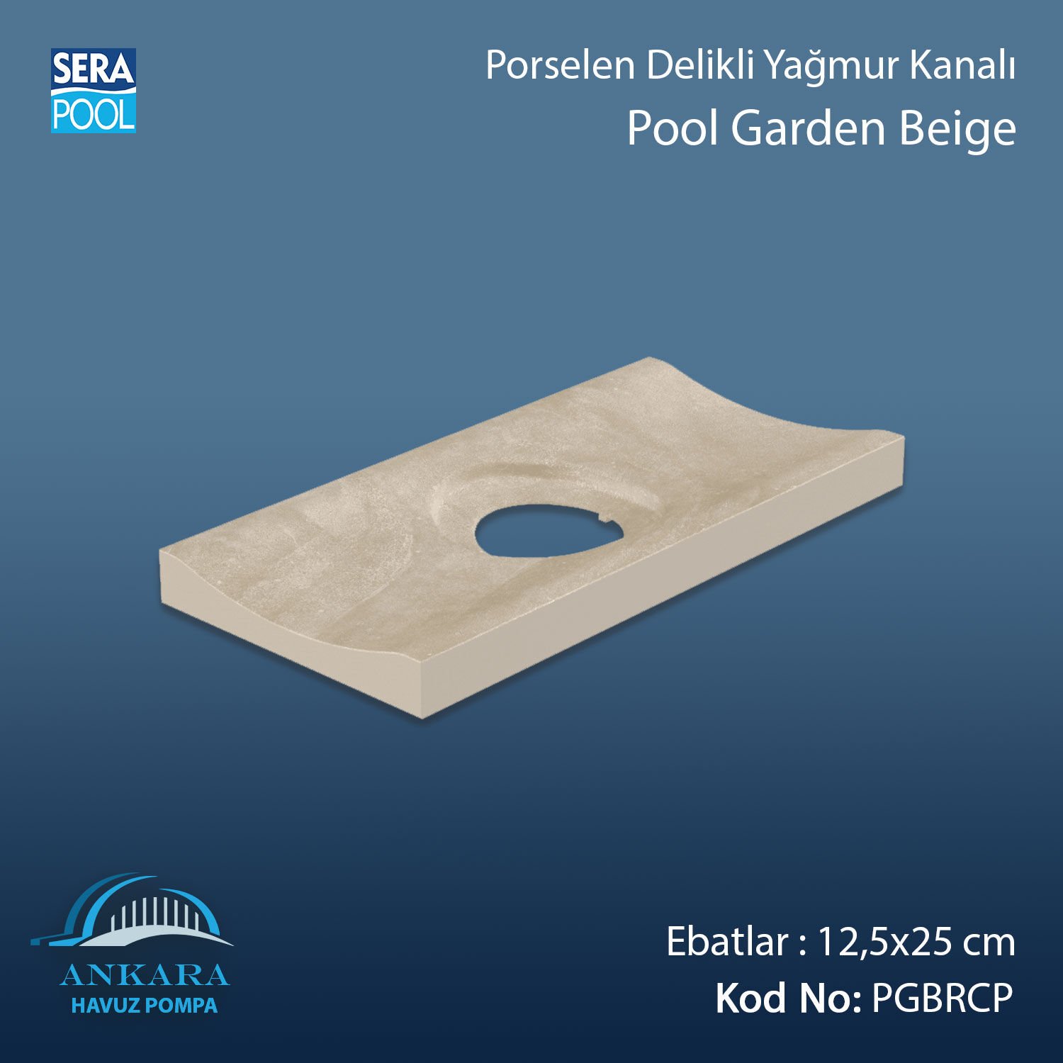 Serapool Pool Garden Beige 12,5x25 cm Delikli Yağmur Kanalı