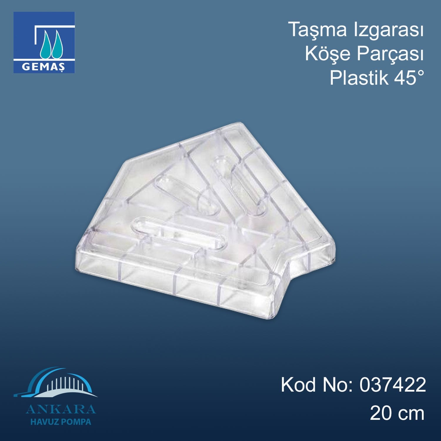 Taşma Izgarası Köşe Parçası 45° Plastik 20 cm