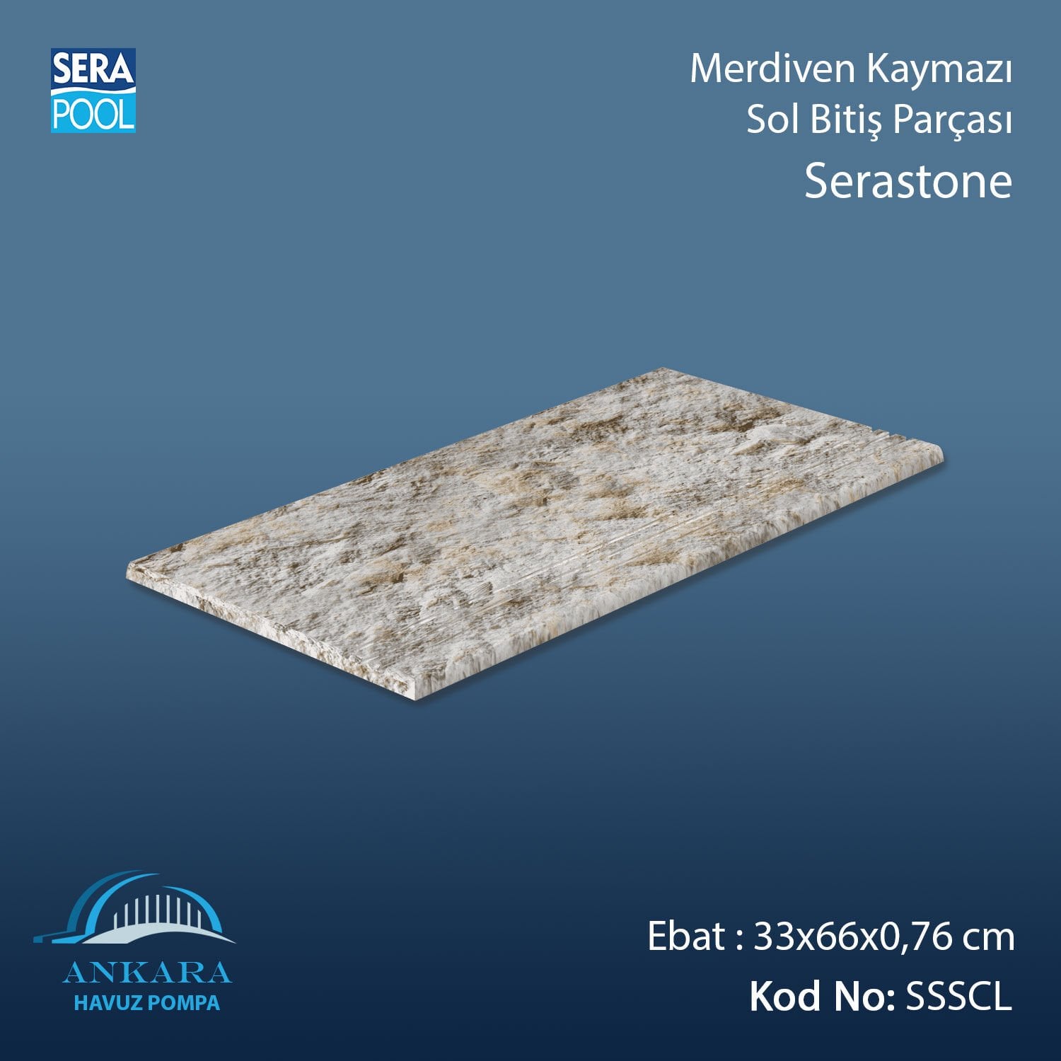 Serastone 33x66x0,76 cm Merdiven Kaymazı Sol Bitiş