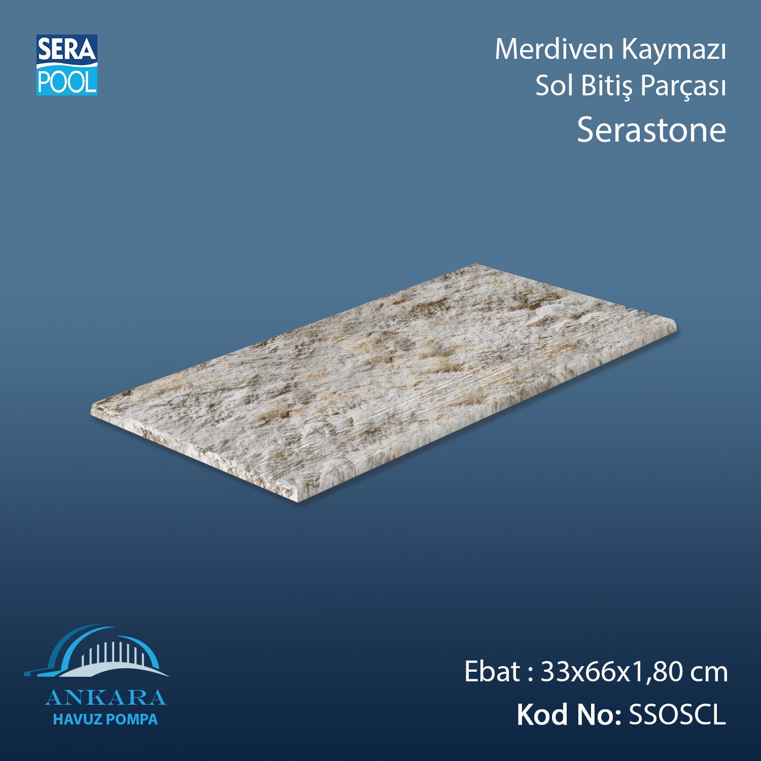 Serastone 33x66x1,80 cm Merdiven Kaymazı Sol Bitiş