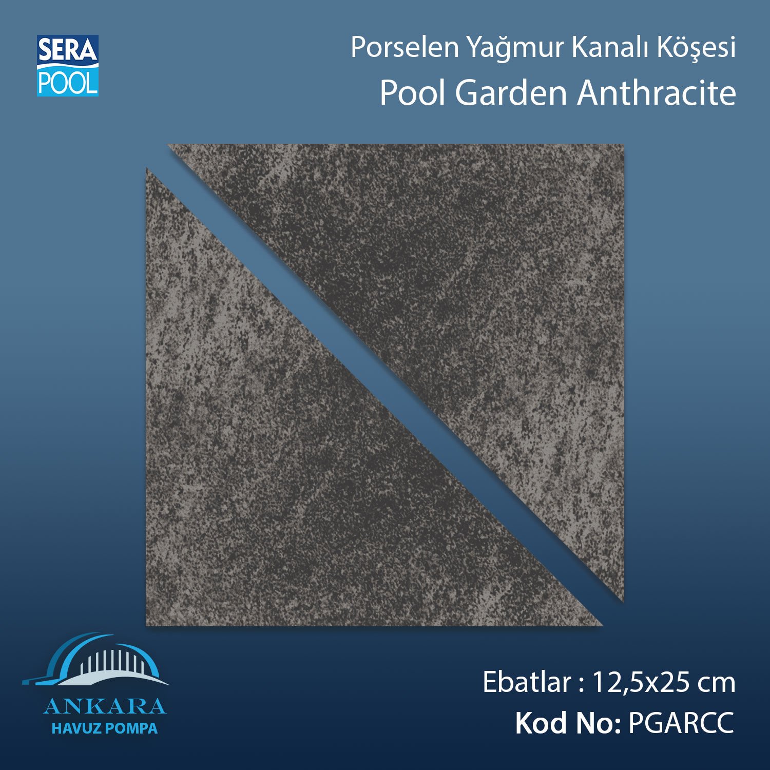 Serapool Pool Garden Anthracite 12,5x12,5 cm Yağmur Kanalı