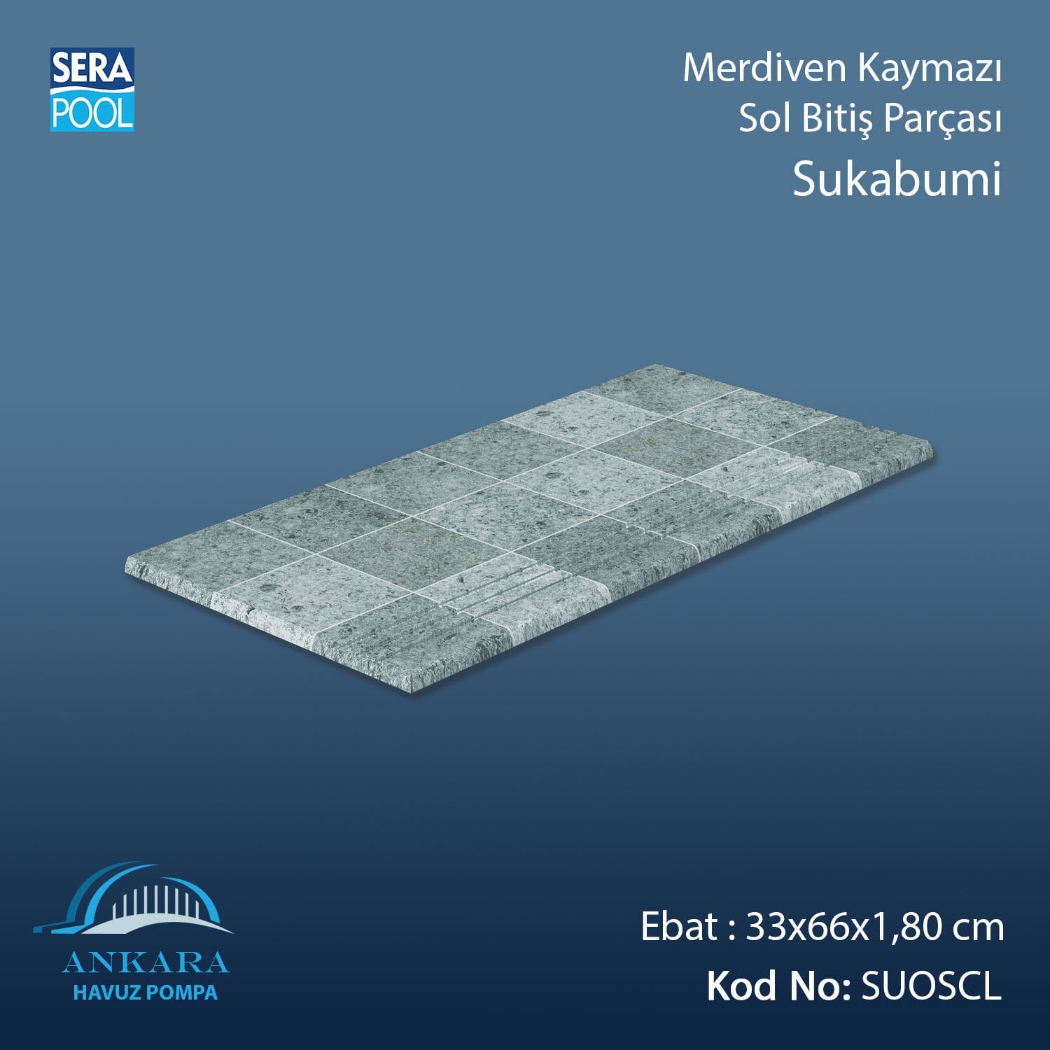 Sukabumi 33x66x1,80 cm Merdiven Kaymazı Sol Bitiş