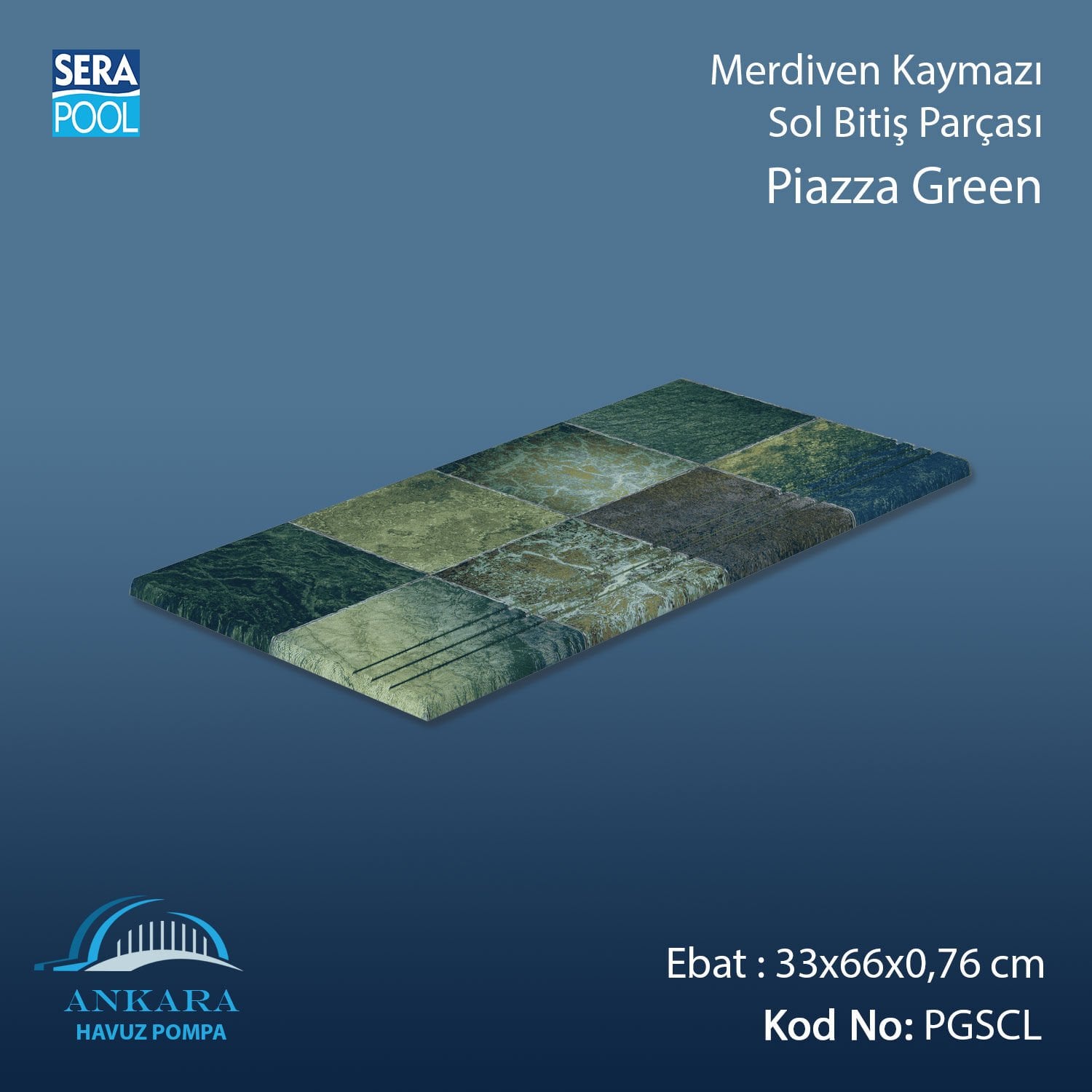 Piazza Green 33x66x0,76 cm Merdiven Kaymazı Sol Bitiş