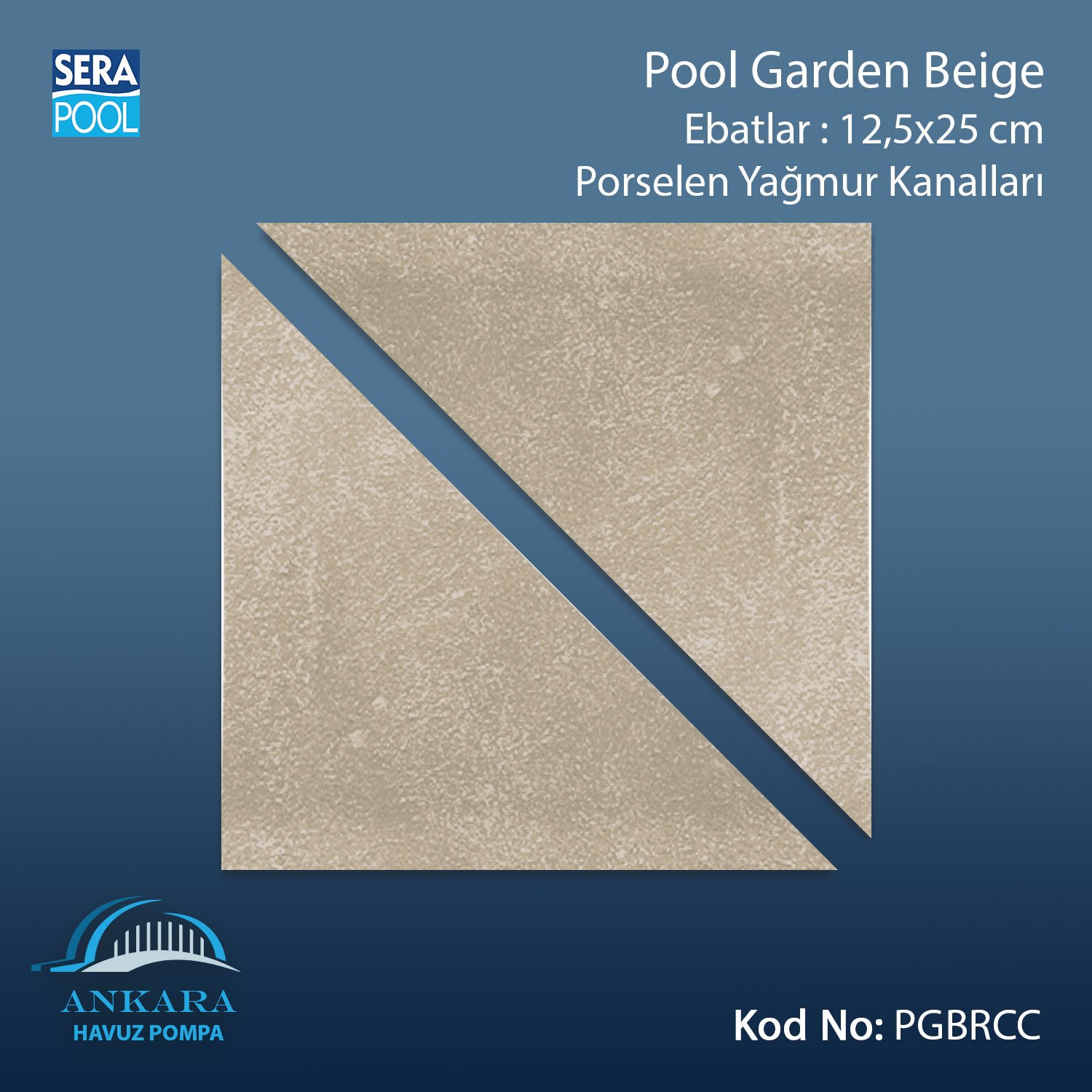 Serapool Pool Garden Beige 12,5x12,5 cm Yağmur Kanalı