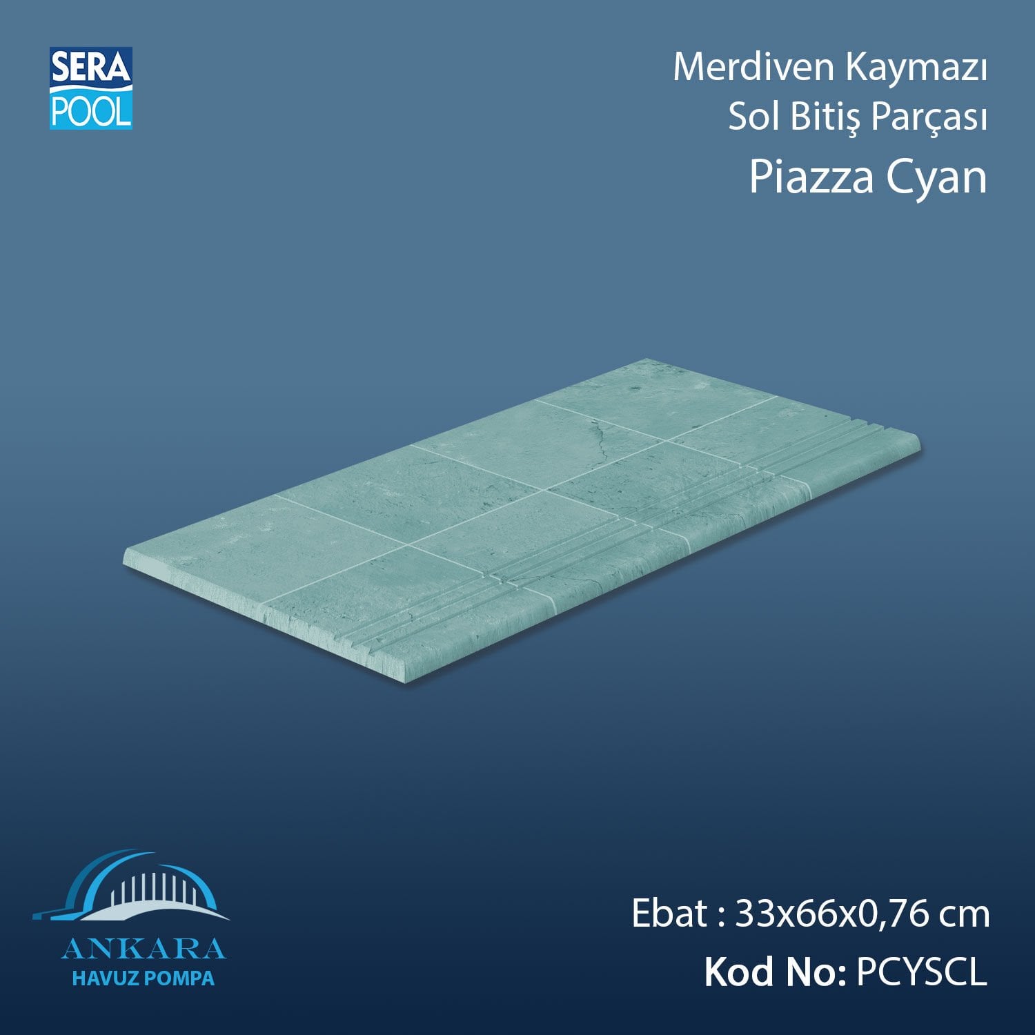 Piazza Cyan 33x66x0,76 cm Merdiven Kaymazı Sol Bitiş