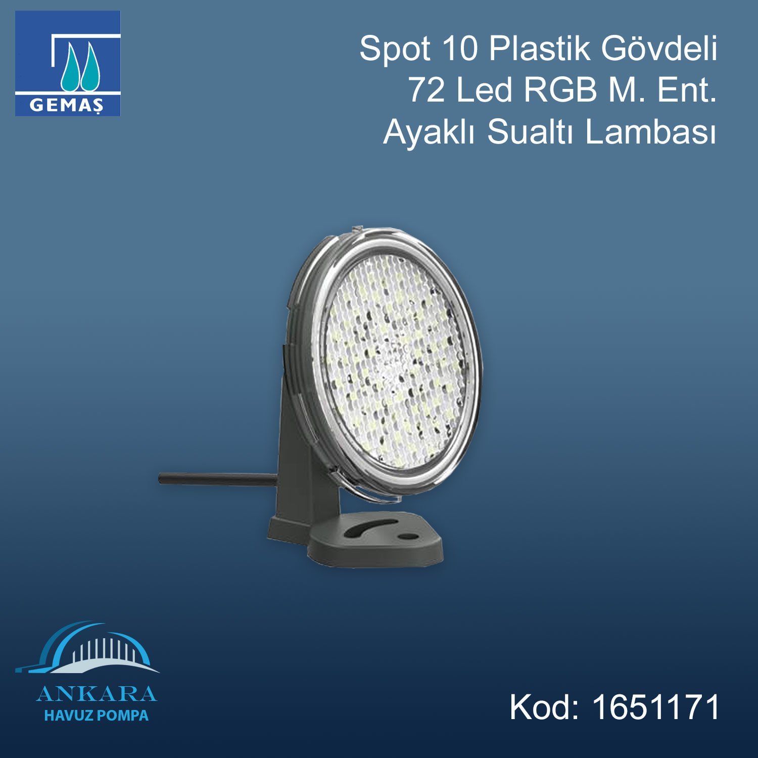Spot 10 Plastik Gövdeli 72 Led RGB M.Ent. Ayaklı Sualtı Lambası