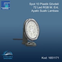 Spot 10 Plastik Gövdeli 72 Led RGB M.Ent. Ayaklı Sualtı Lambası