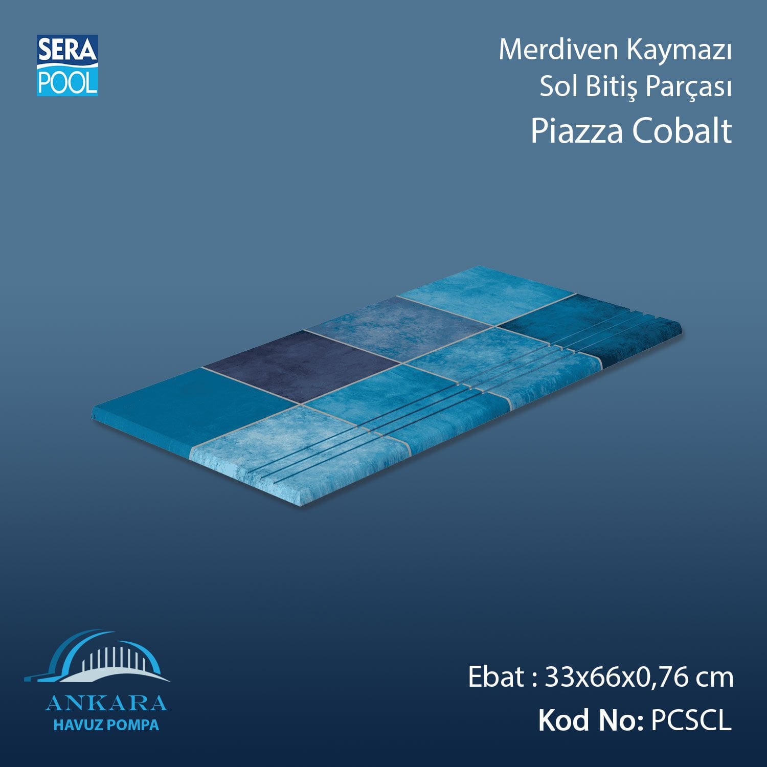 Piazza Cobalt 33x66x0,76 cm Merdiven Kaymazı Sol Bitiş