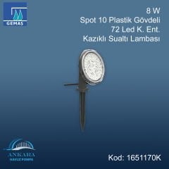 8 W Spot 10 Plastik Gövdeli 72 Led K. Ent. Kazaklı Sualtı Lambası