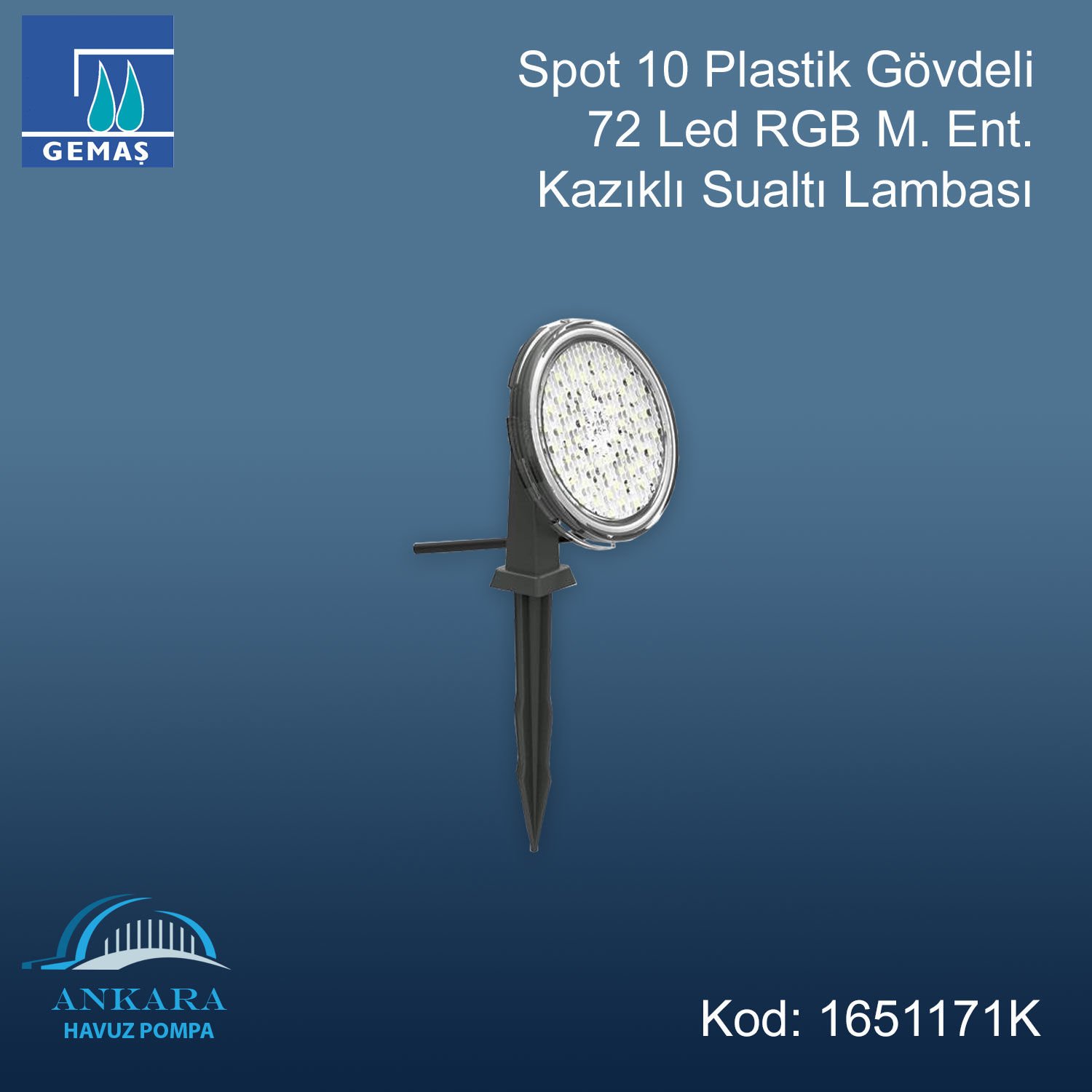 Spot 10 Plastik Gövdeli 72 Led RGB M. Ent. Kazıklı Sualtı Lambası