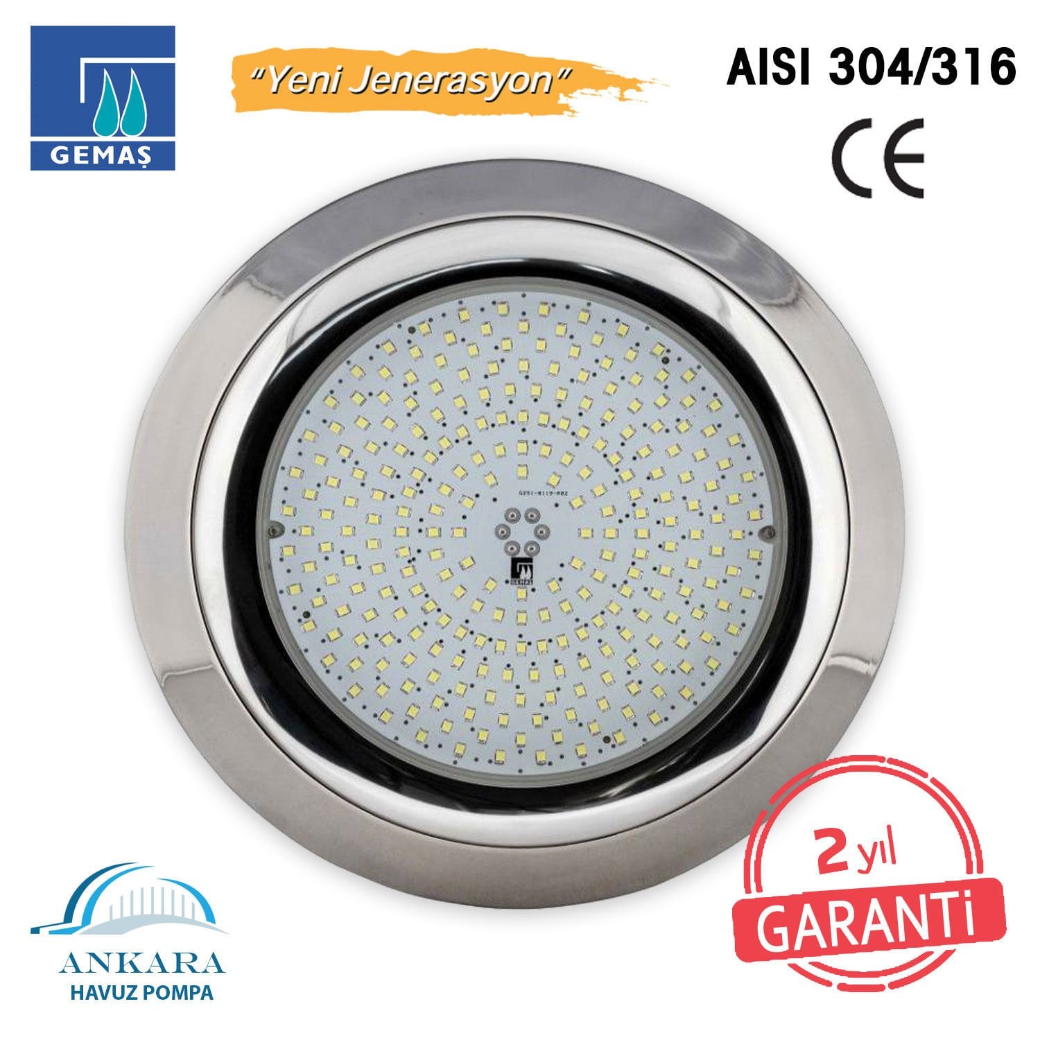 SlimLED-INOXCLICK Havuz Sualtı Lambası, Kovansız, Reçine Dolgulu, Tek Renkli - 252 LED Mavi - 36 W