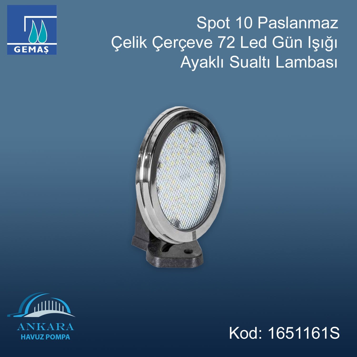 Spot 10 Paslanmaz Çelik Çerçeve 72 Led Gün Işığı Ayaklı Sualtı Lambası