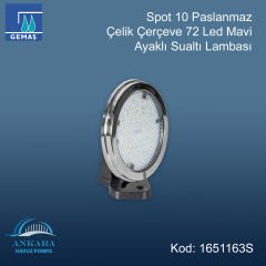 Spot 10 Paslanmaz Çelik Çerçeve 72 Led Mavi Ayaklı Sualtı Lambası